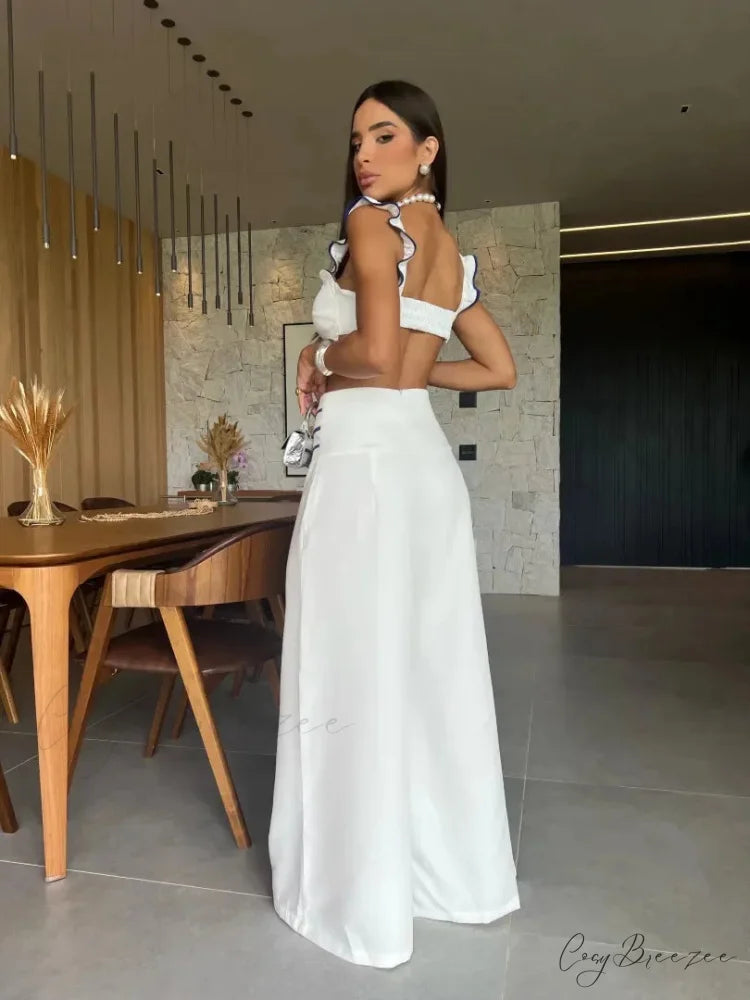 AMELIA TWO Stylish PIECE SET White Blue / L