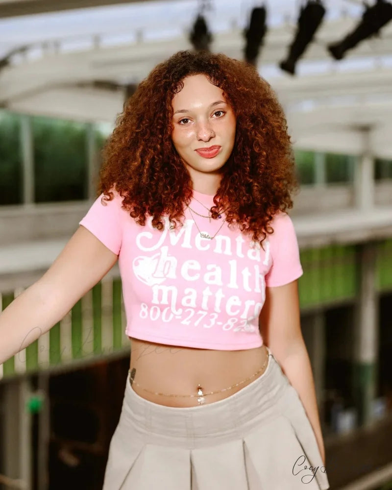 American Show Waist Letter Graphic T-shirt pink / S t-shirt-250223