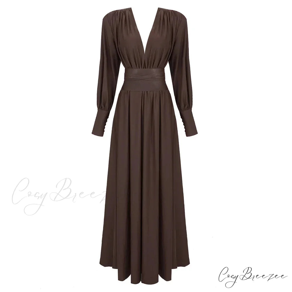 AMINARI Elegant MAXI DRESS Brown / XS