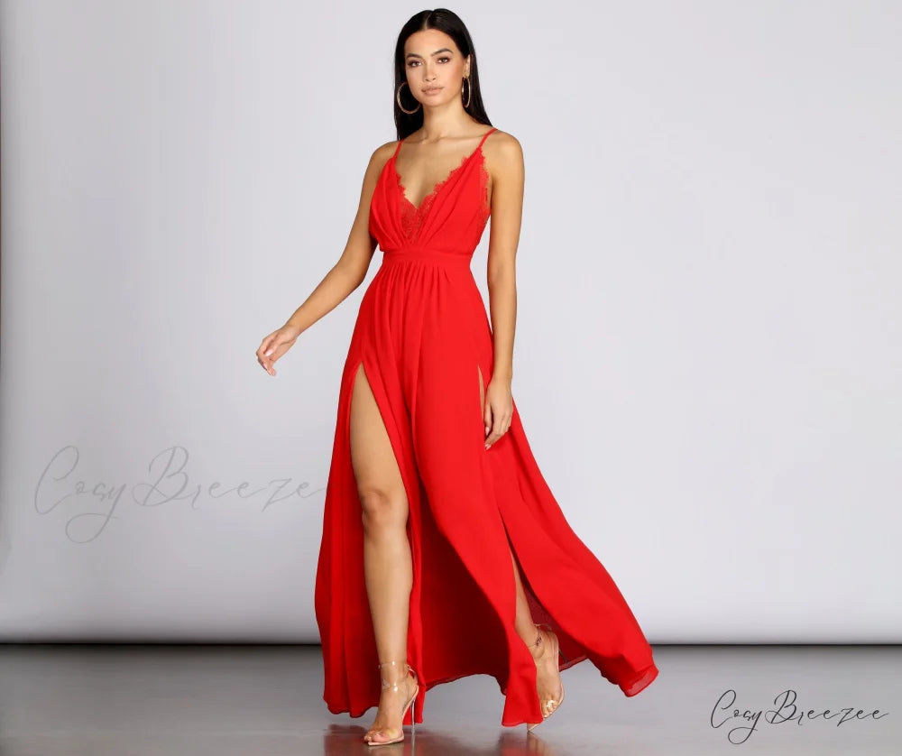 Angelique Formal High Charming Slit Lace Dress