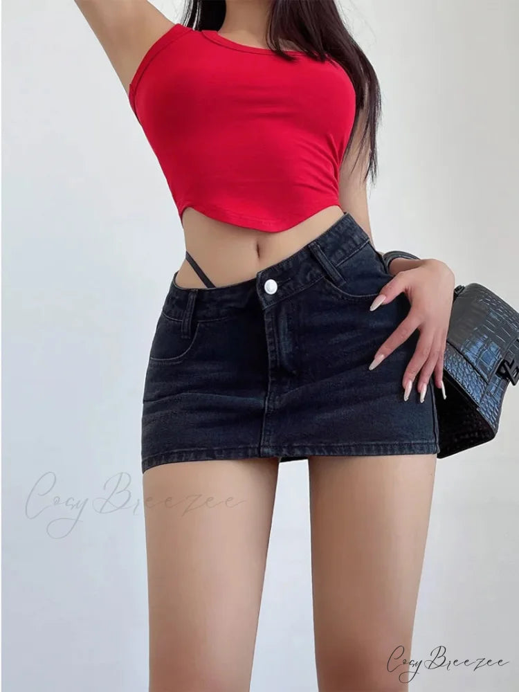 Angled Cordage Frayed Hem Skirt skirts-250223