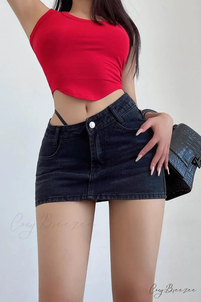 Angled Cordage Frayed Hem Skirt skirts-250223
