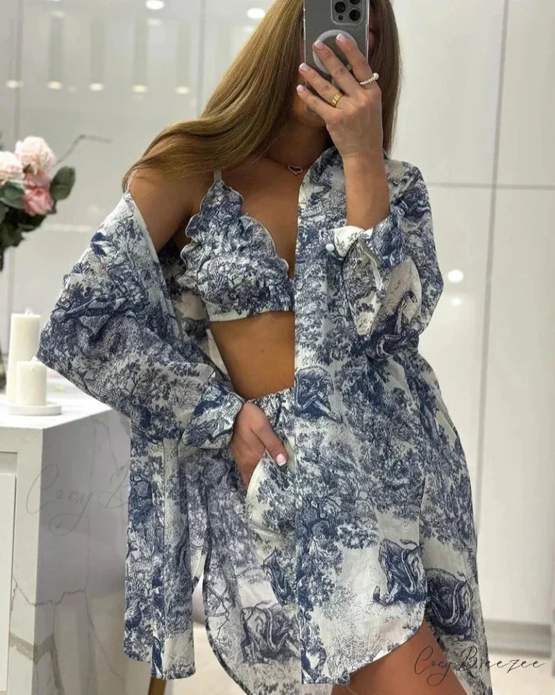ANN THREE Stylish PIECE SET Blue / S