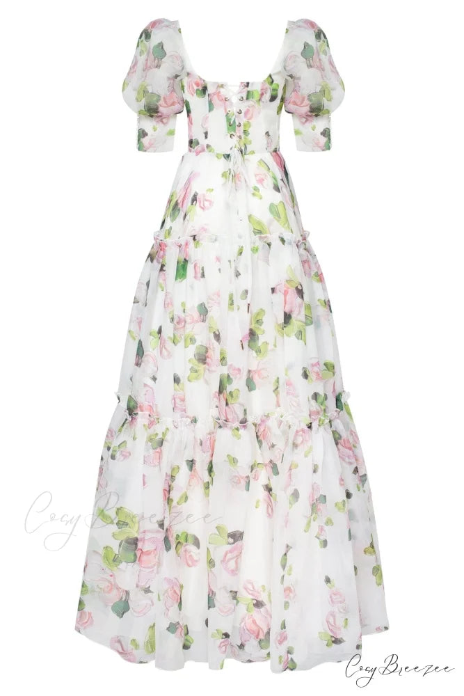 Apple Blossom Feminine Charming Voluminous Sheer Sleeves Dress