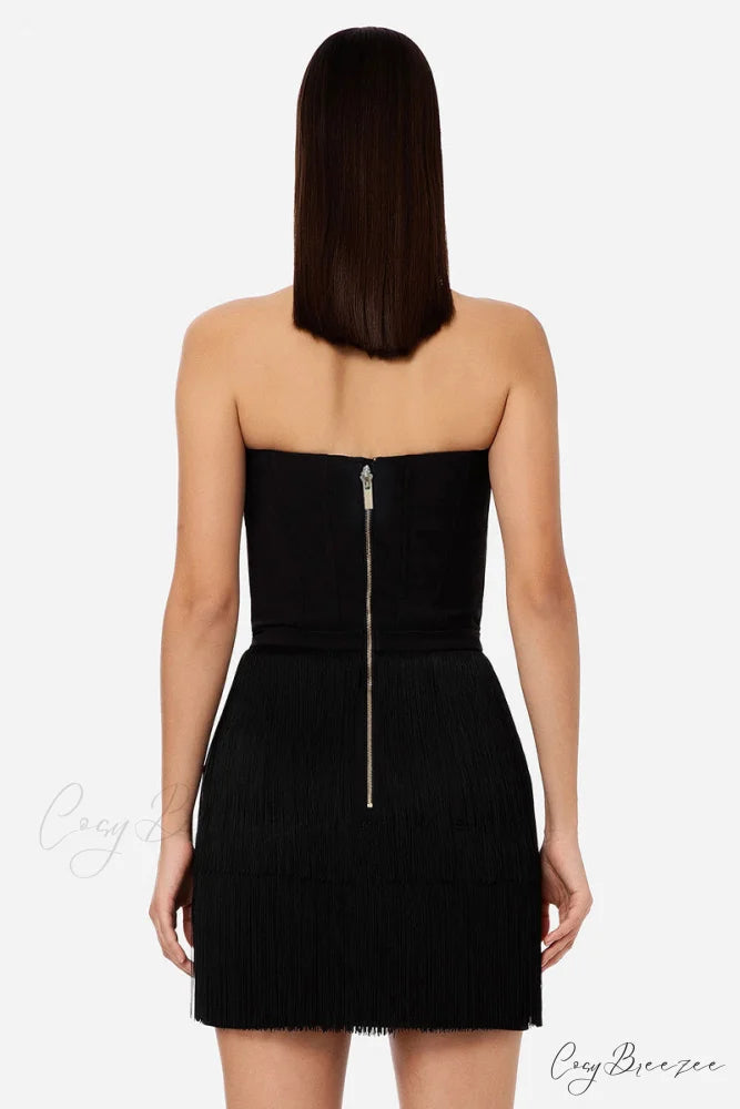 Arabella Strapless Graceful Fringe Mini Dress