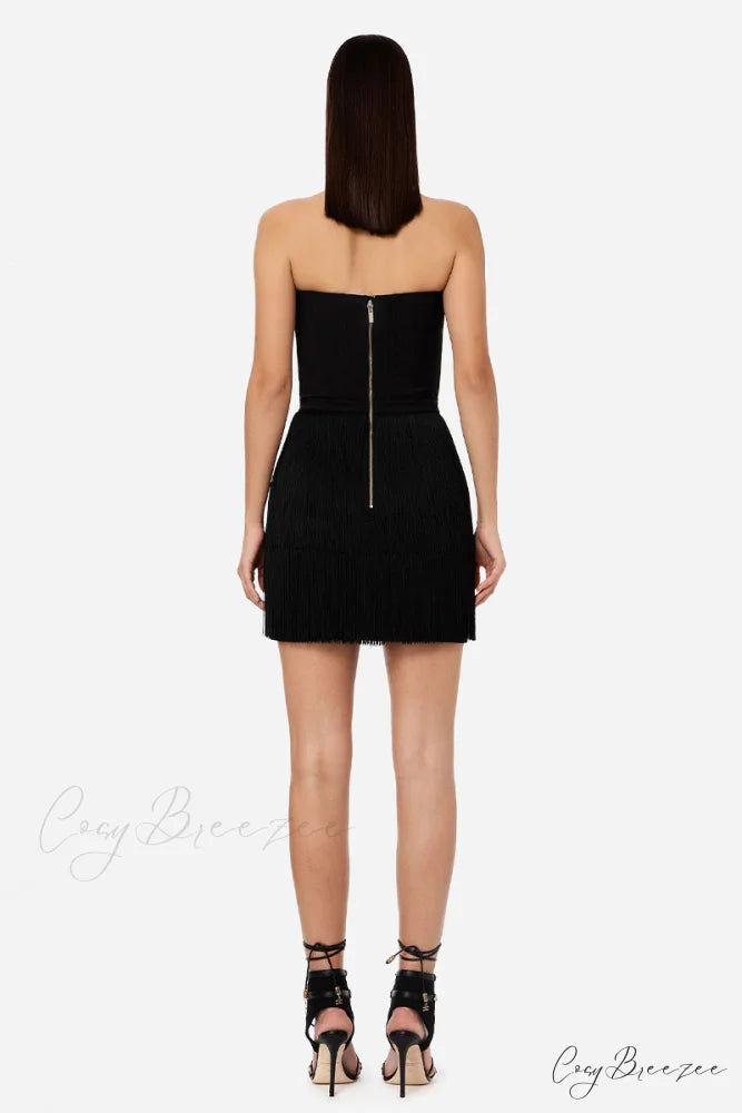 Arabella Strapless Graceful Fringe Mini Dress