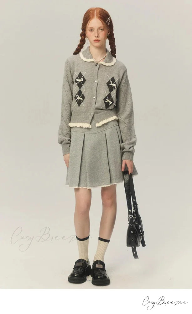 Argyle Collar Stylish Buttoned Knitted Cardigan