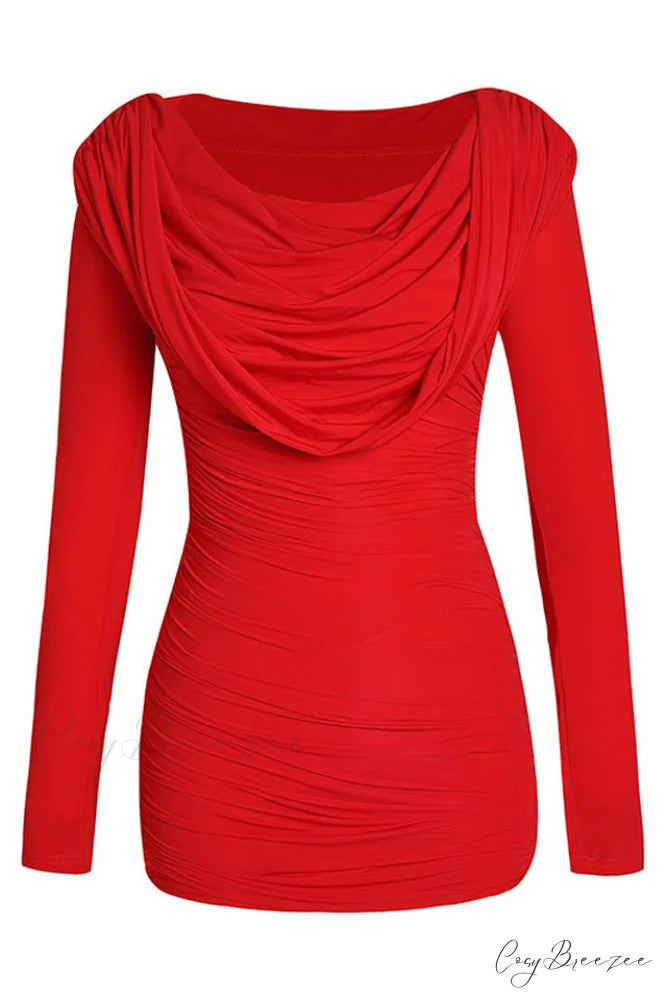 Arina Long Sleeve Charming Plunge Mini Dress S / Red