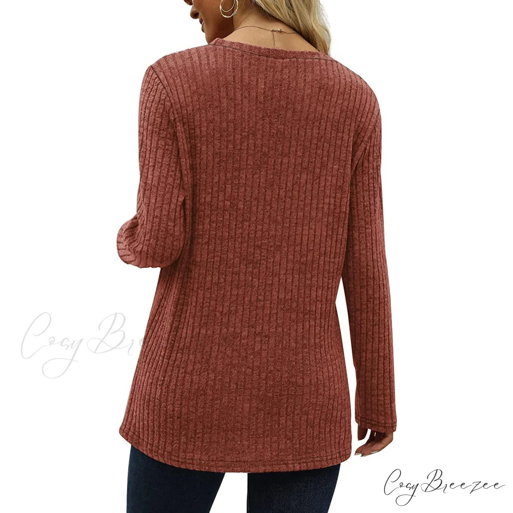 Arm Crew for Top with Neck Buttons Side Long Tunic Women