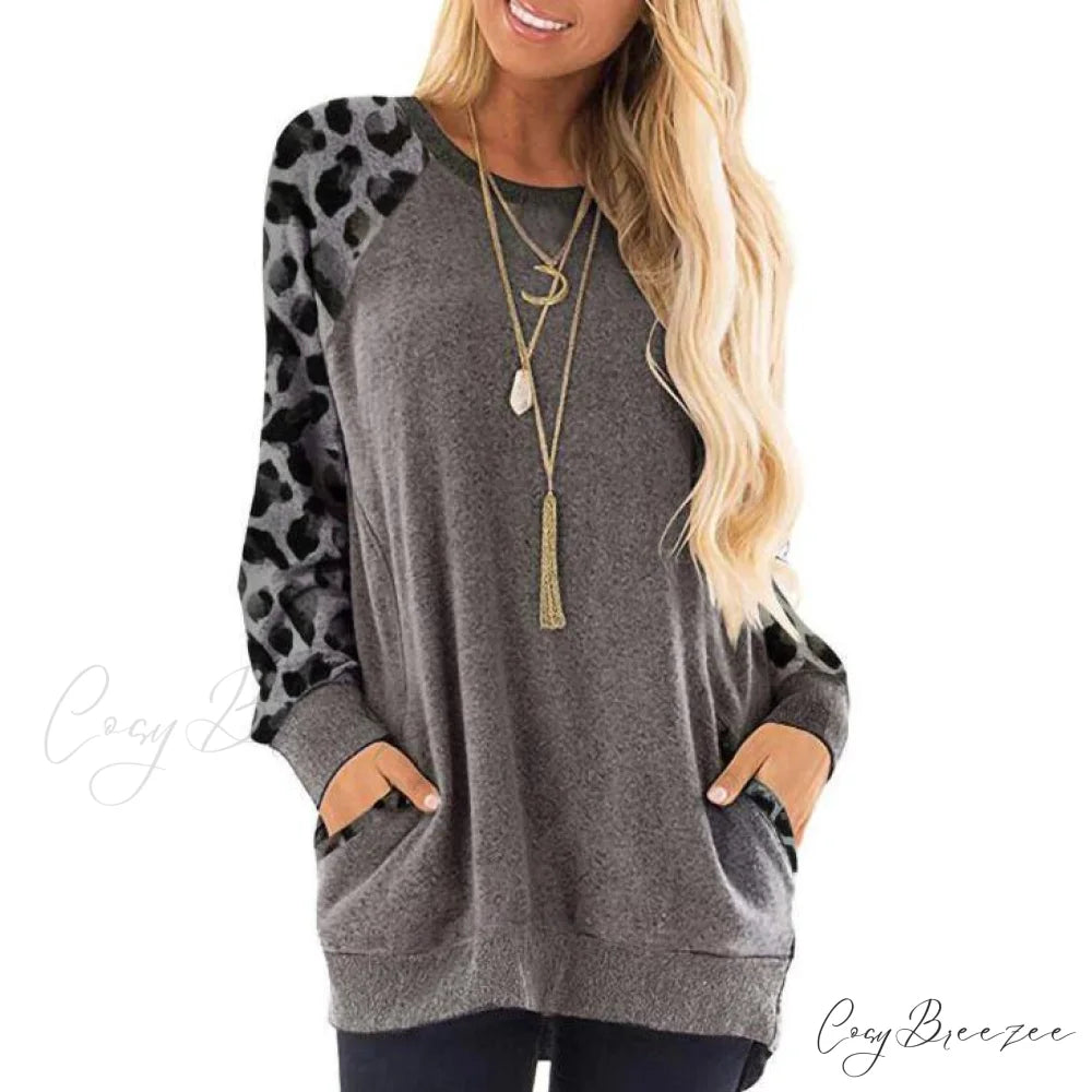 Arm Edition Long Sweatshirt Pullover Leopard Women’s with Soft Haute Print Charcoal / S