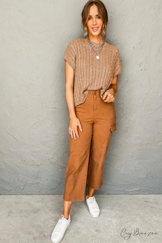 Arm French Knit Beige Brief Cable Sweater