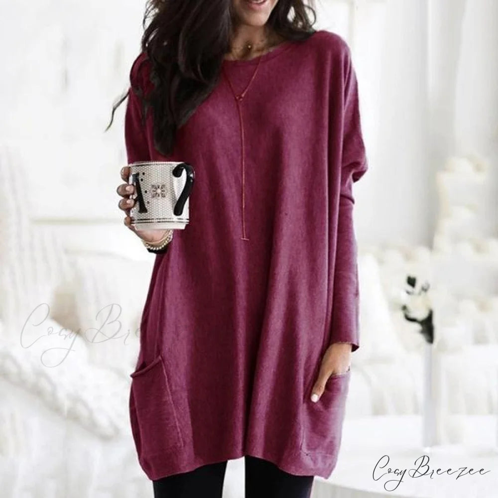 Arm Long Casual with Women’s Top Pocket Wine Red / S