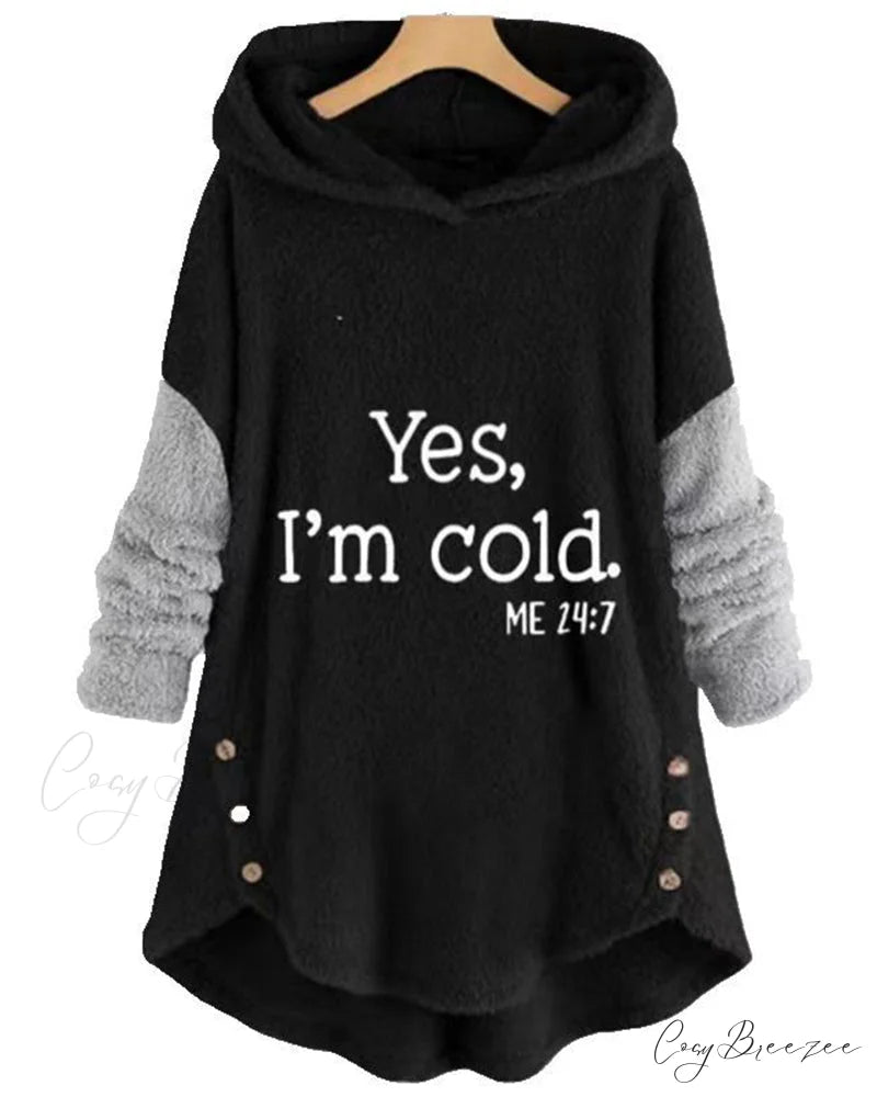 Arm Long Hoodie Top Tunic Casual with Print Black / S