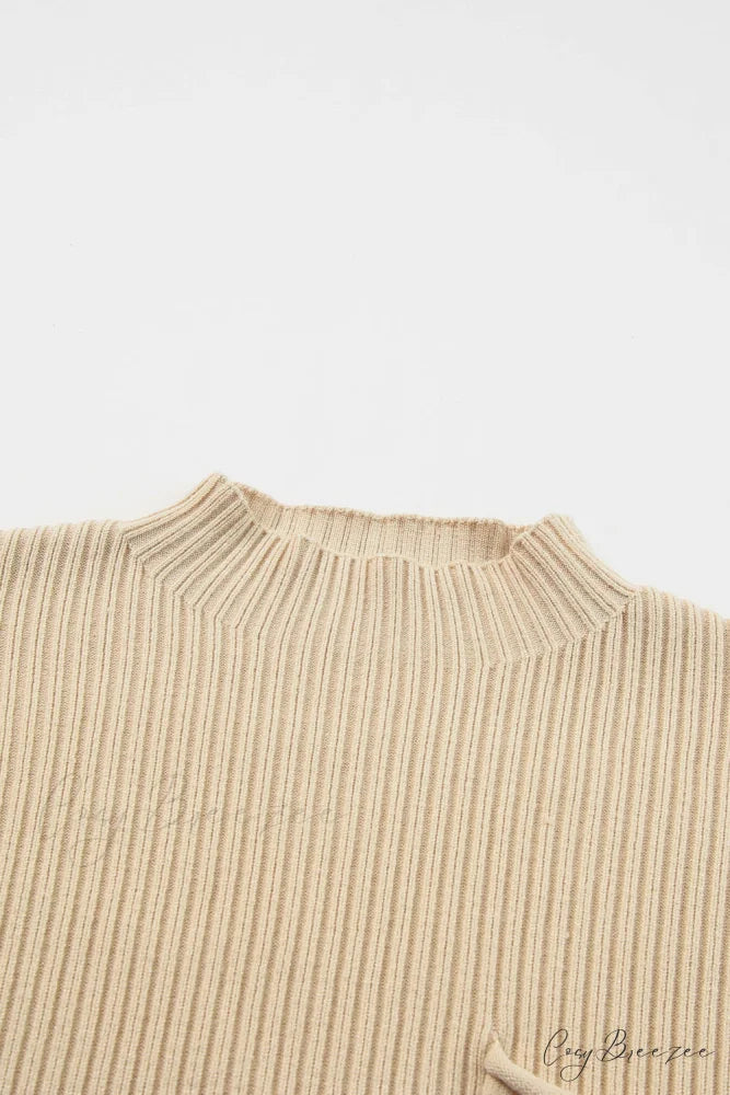 Arm Oatmeal Brief Knit Patch Ribbed with Sweater Pocket