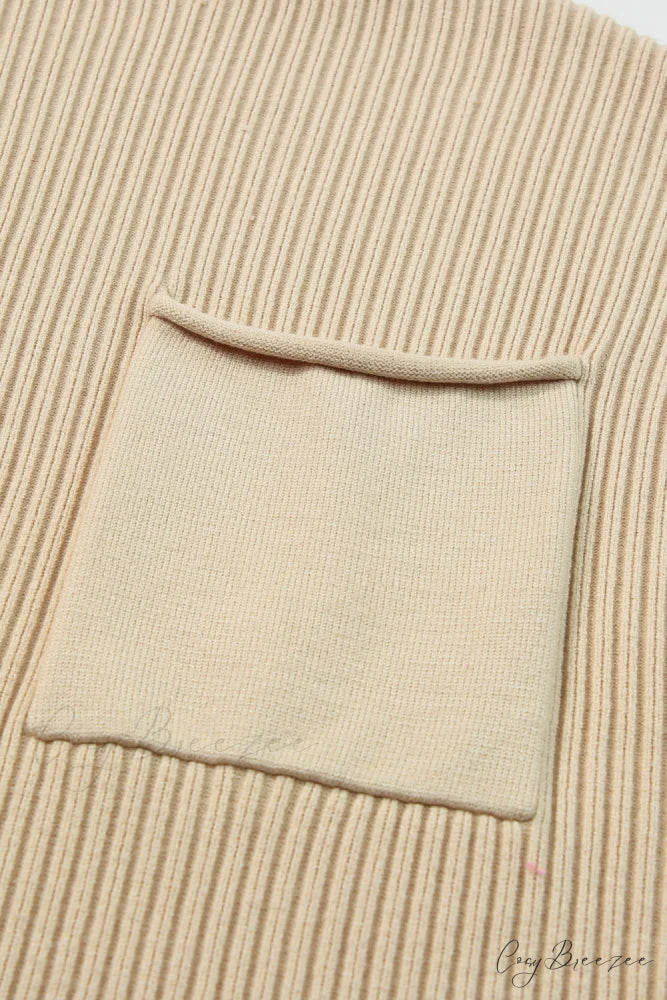 Arm Oatmeal Brief Knit Patch Ribbed with Sweater Pocket