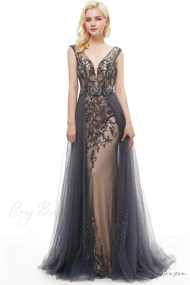 Asheville Embellished Graceful Backless Maxi Dress Gray / 2