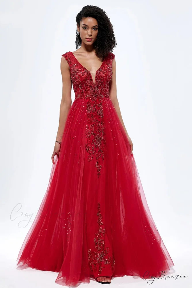 Asheville Embellished Graceful Backless Maxi Dress Red / 2