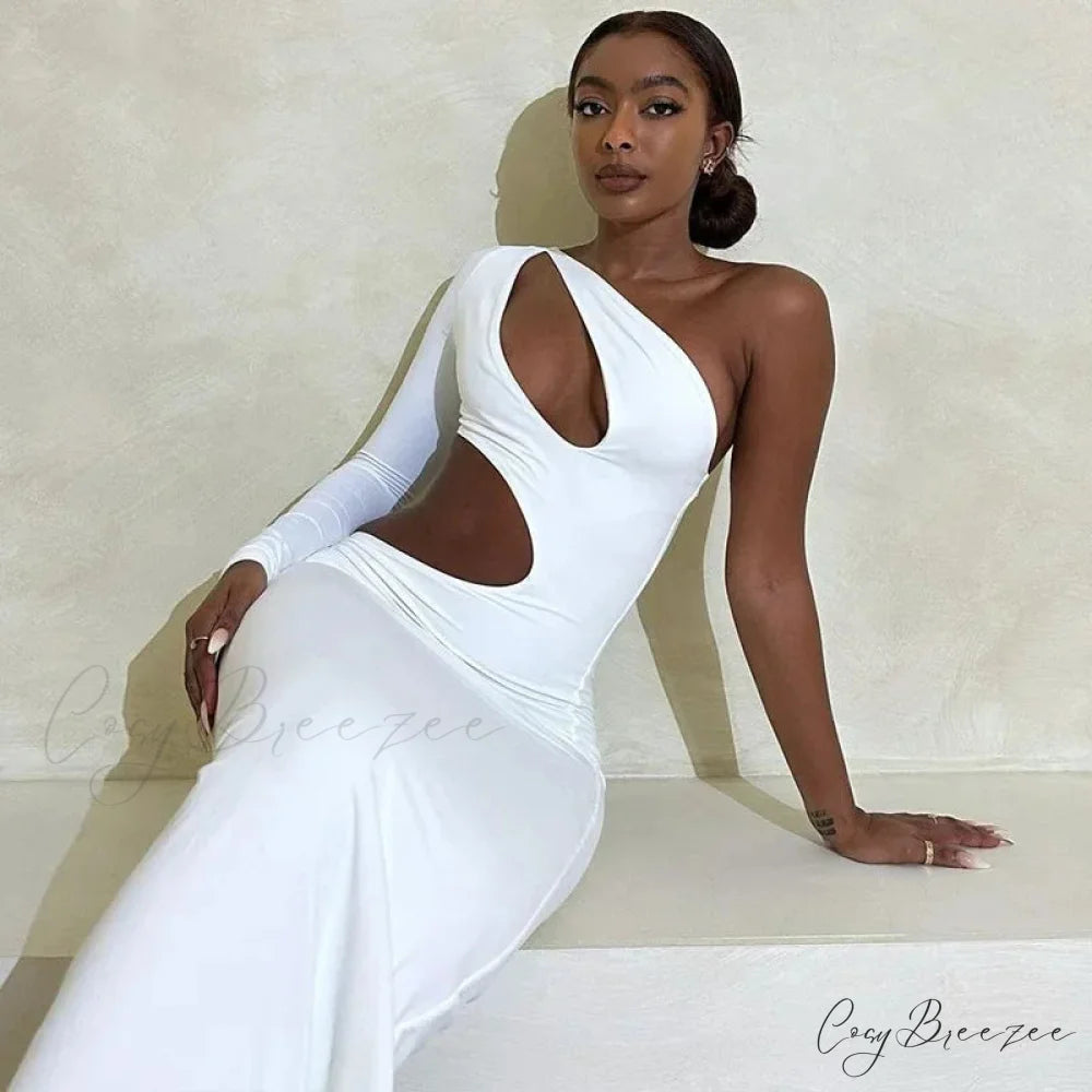 Asymmetric Cut Out Maxi Dress WHITE / S