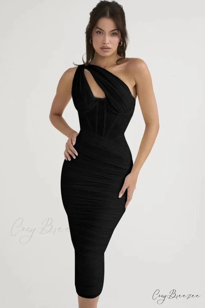 Asymmetric Cutout Stylish Midi Dress XS / Black