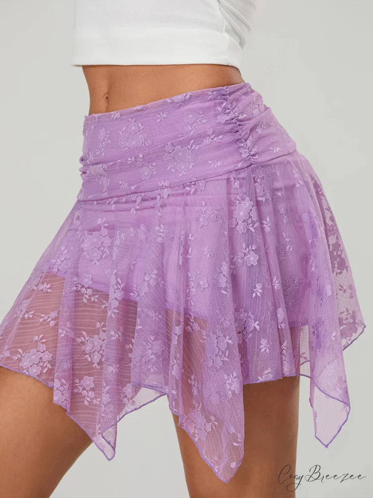 Asymmetric Floral Layered Skirt skirts-250223