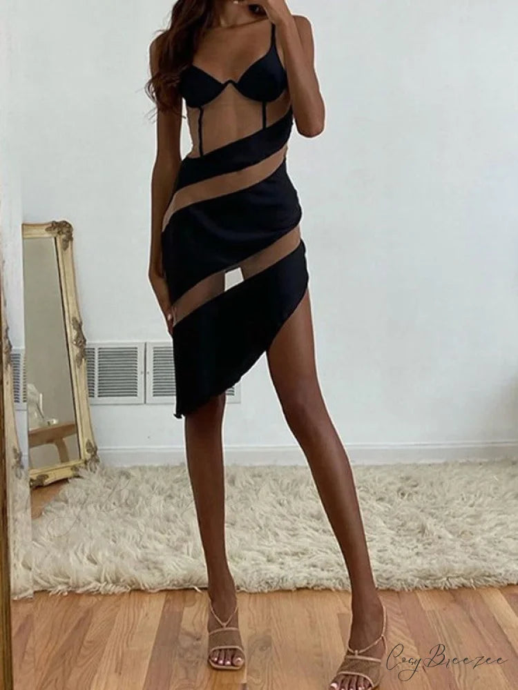 Asymmetric Mesh Graceful Crop Cami Top