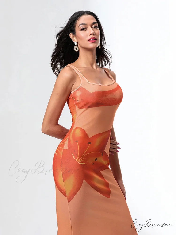 Asymmetric Neck Tank Sleeveless Wrap Bodycon Vacation Dress floraldress-250126