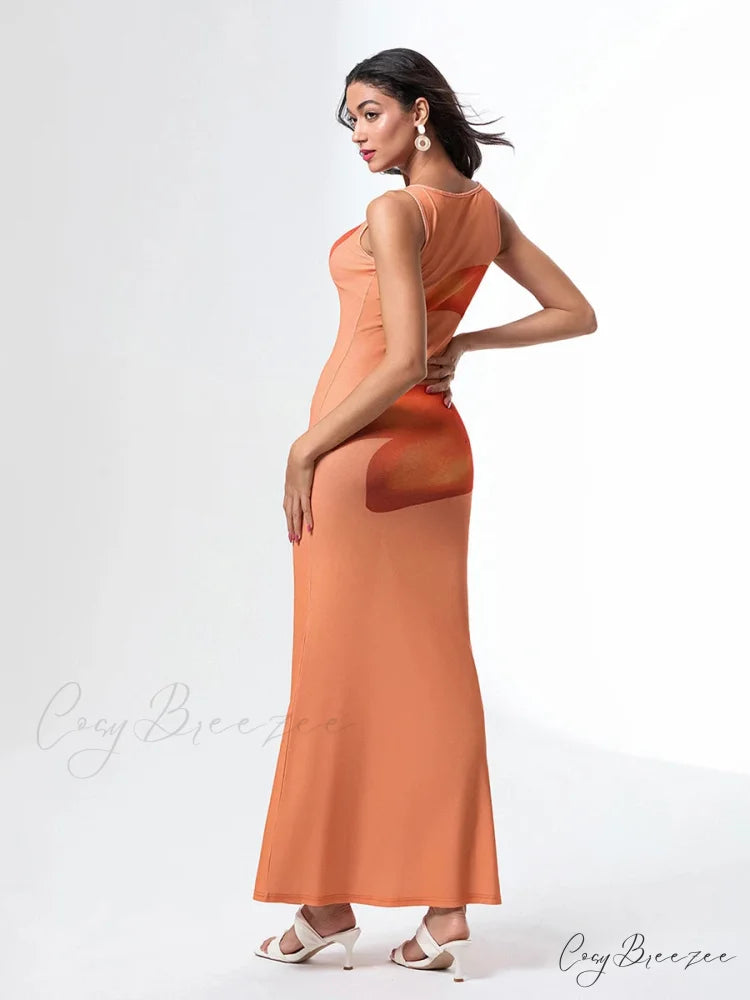 Asymmetric Neck Tank Sleeveless Wrap Bodycon Vacation Dress floraldress-250126