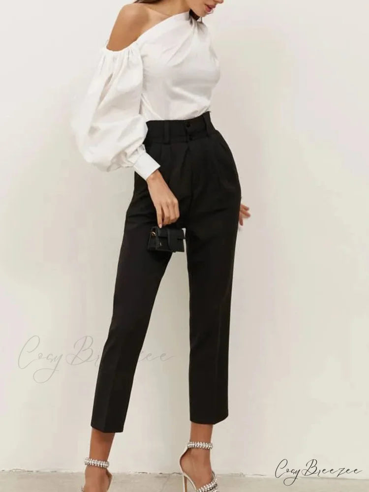 Asymmetrical Off Graceful Shoulder Blouse