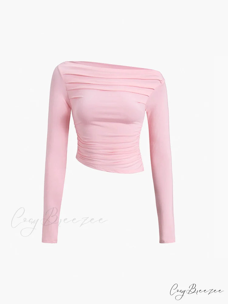 Asymmetrical Off Shoulder Trendy Long Sleeve Shirt