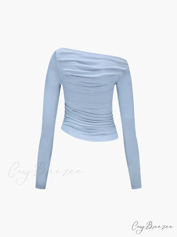 Asymmetrical Off Shoulder Trendy Long Sleeve Shirt