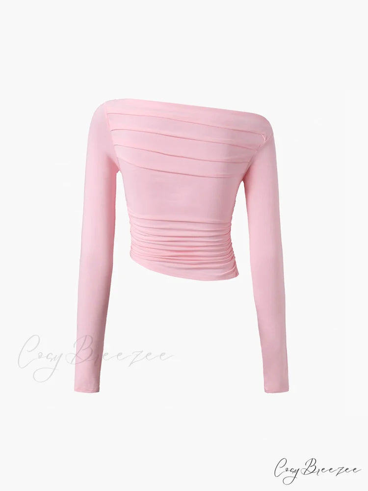 Asymmetrical Off Shoulder Trendy Long Sleeve Shirt