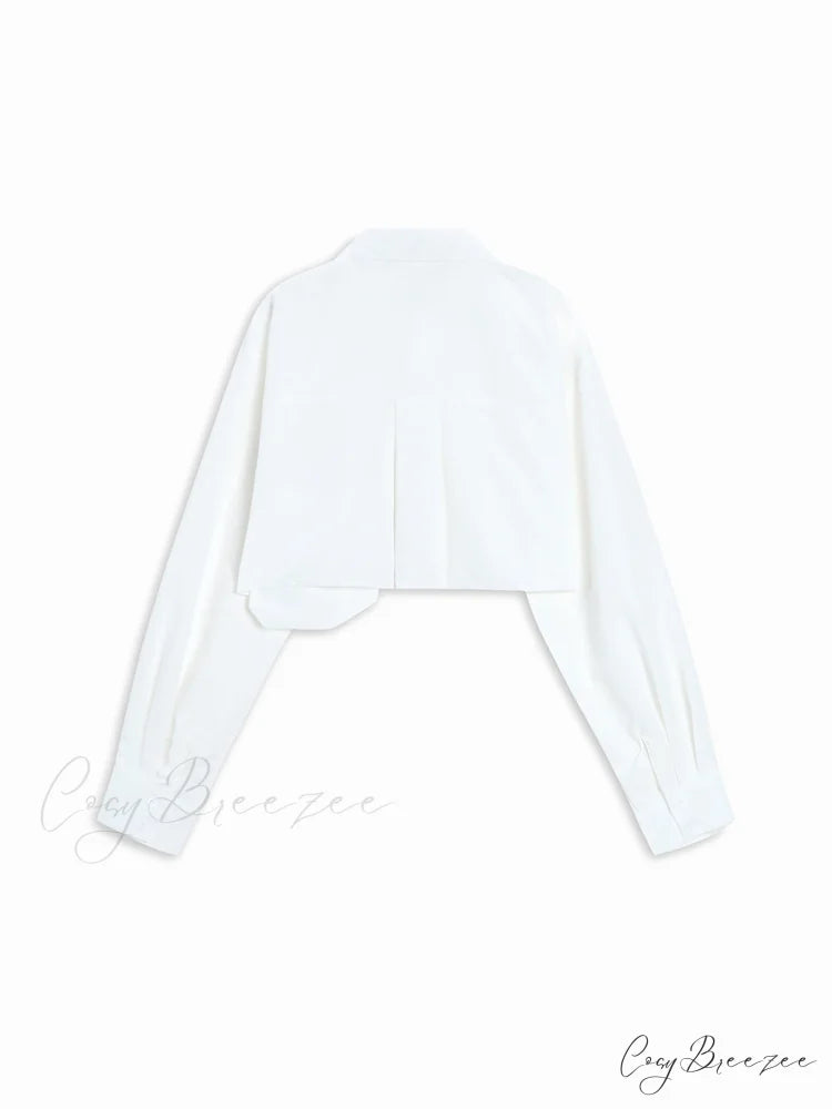 Asymmetrical Pocket Button Trendy Collar Crop Shirt