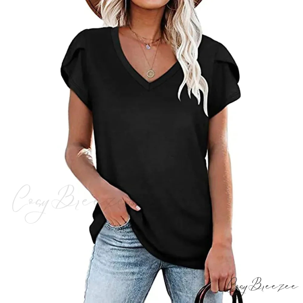 Athleisure Top V-Neck for Women Black / S