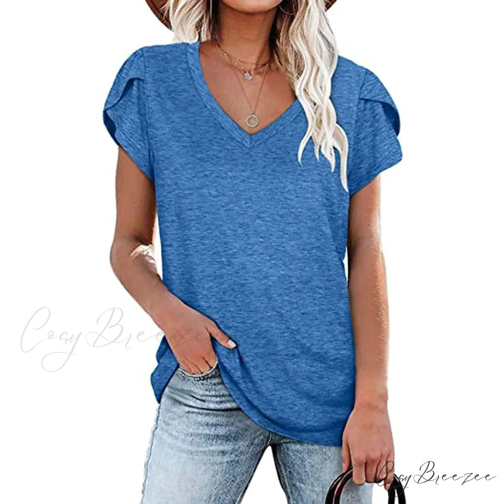 Athleisure Top V-Neck for Women Blue / S