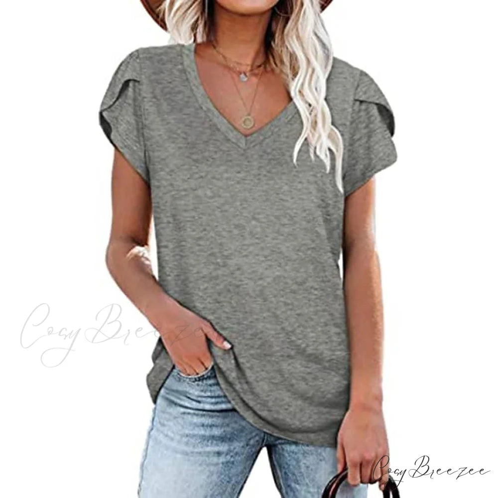 Athleisure Top V-Neck for Women Gray / S