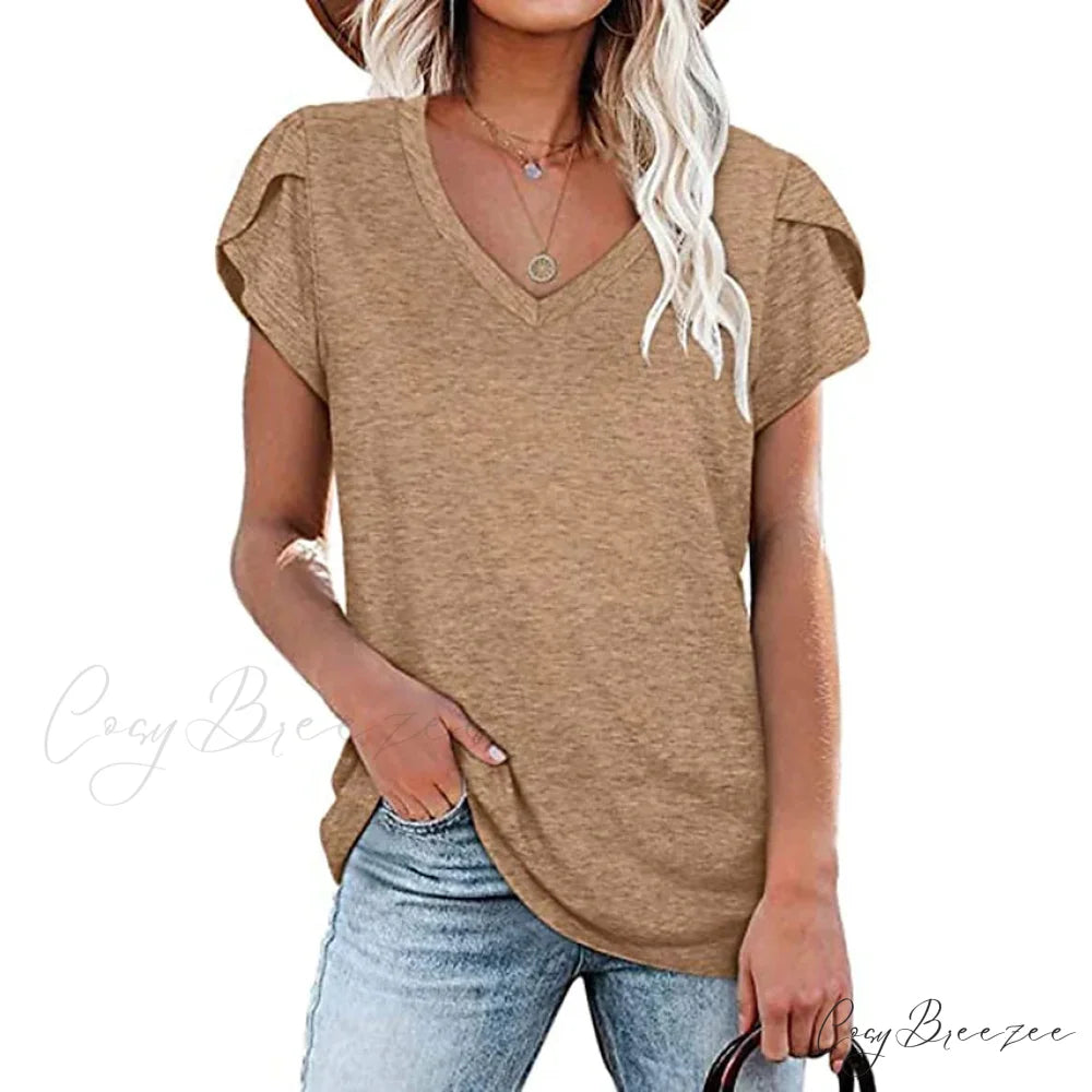 Athleisure Top V-Neck for Women Khaki / S