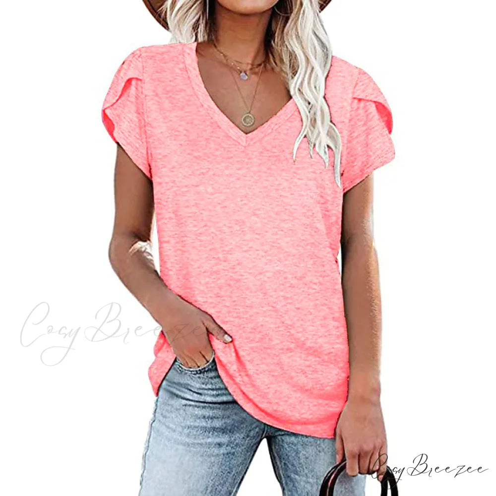 Athleisure Top V-Neck for Women Pink / S