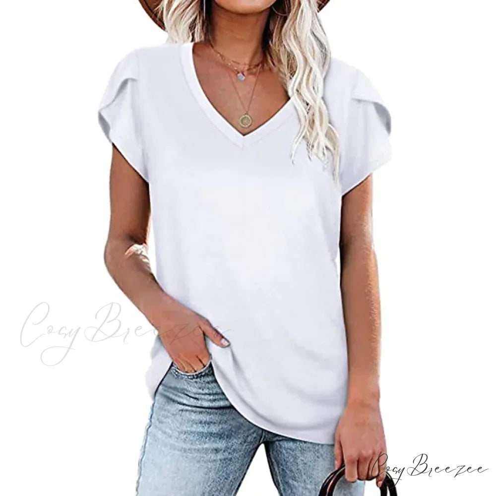 Athleisure Top V-Neck for Women White / S