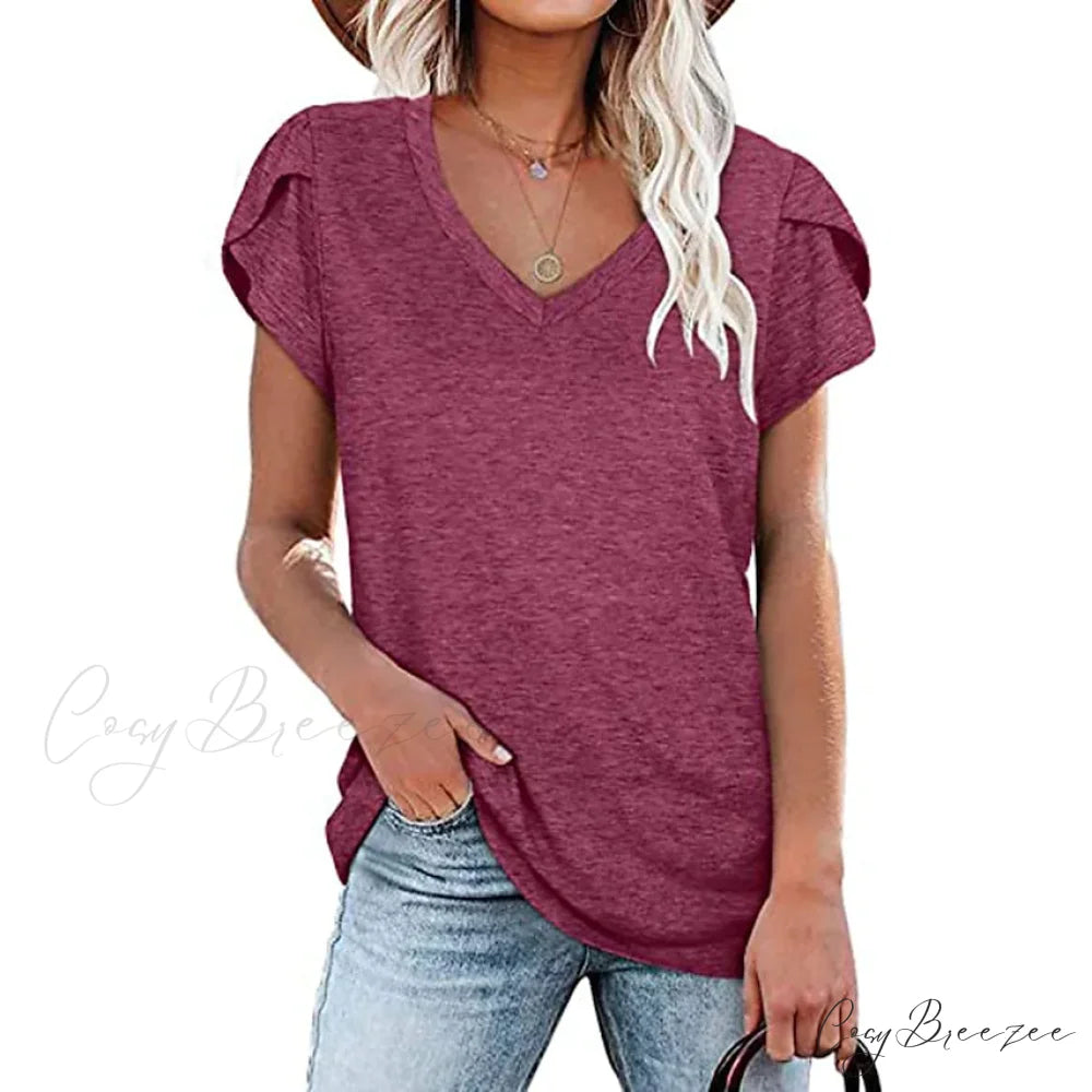 Athleisure Top V-Neck for Women Wine Red / S