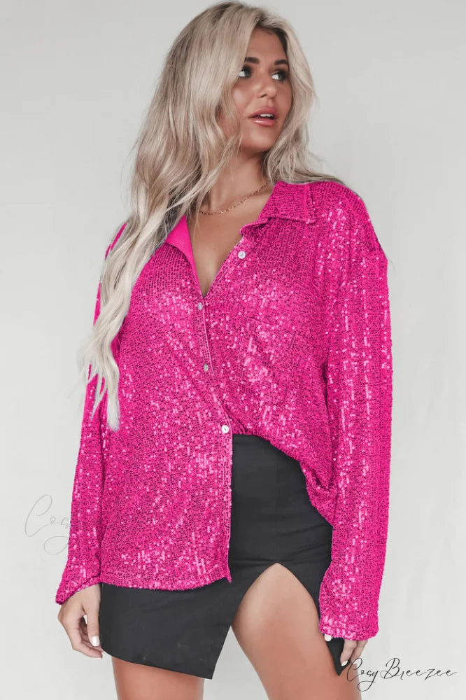 Attention Seeker Stylish Sequin Top S / Fuchsia