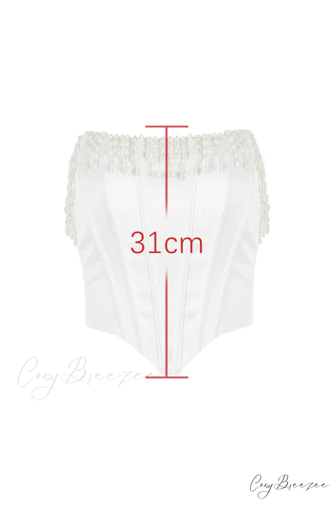 Aubrie Vintage Cream Charming White Beaded Bra XS / White