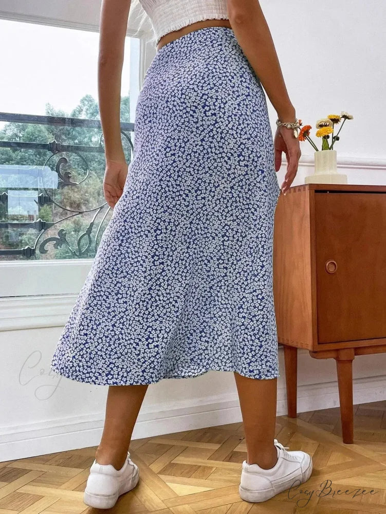 Autumn European American Floral Half Skirt A-line Wrap Hip Long skirt-250126