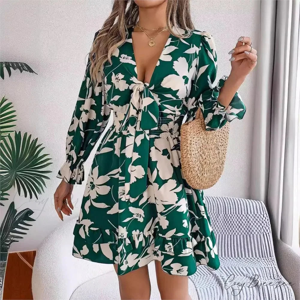 Autumn Flared Sleeve Floral Dress oldfloraldress-250126