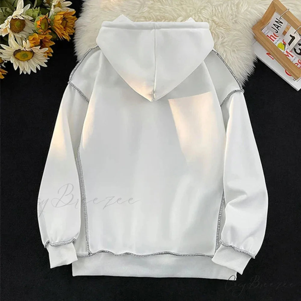 Autumn Letter Print Loose Fleece Hoodie hoodies-241228