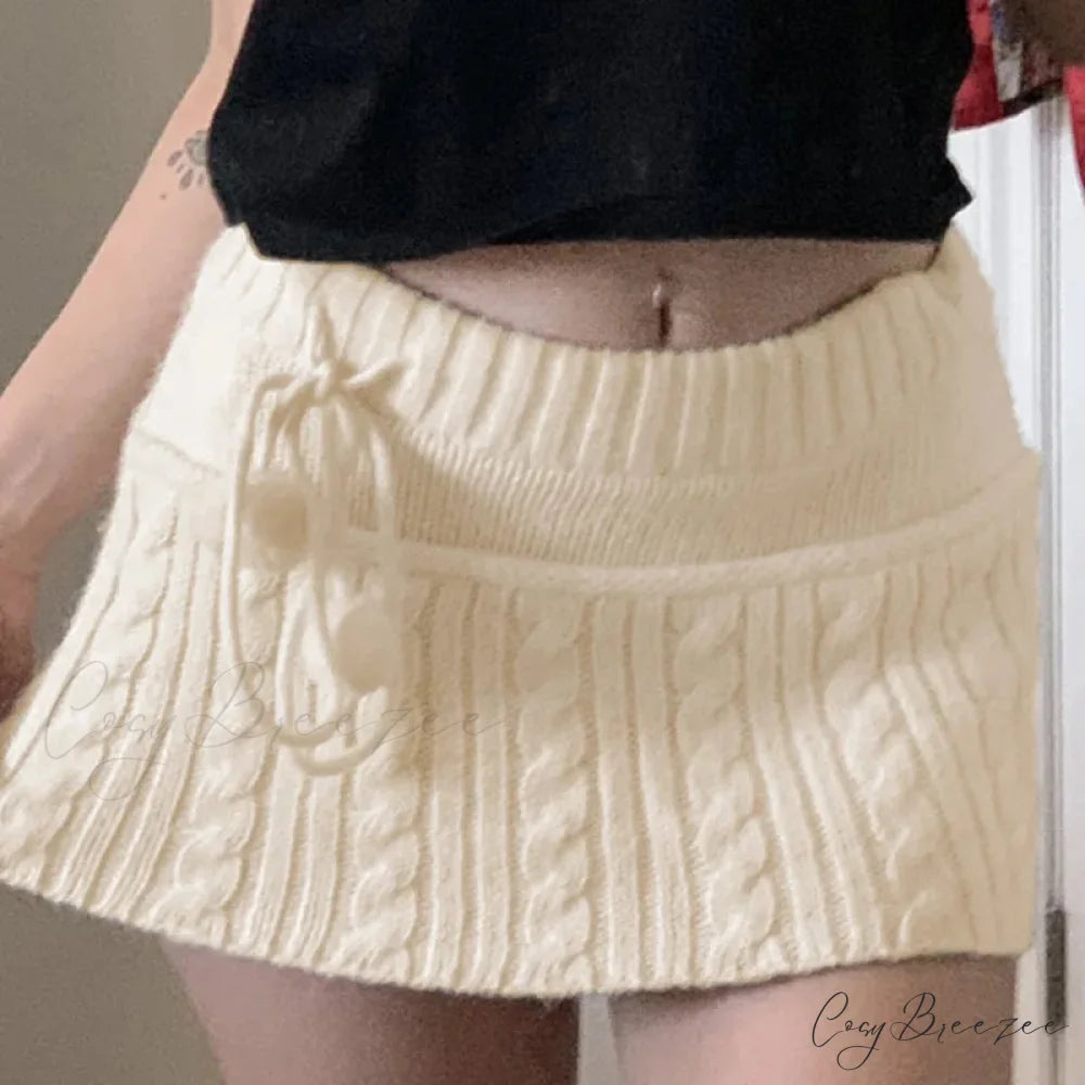 Autumn Winter Fashion Twist Wool Woven Age-Reducing Commuter Decorated Skirt Beige / S