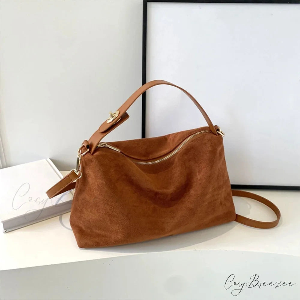 Autumn Winter Matte Suede Cow Leather Bag Brown handbag-250126