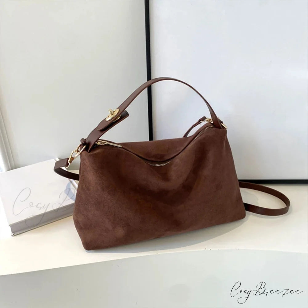 Autumn Winter Matte Suede Cow Leather Bag Coffee handbag-250126
