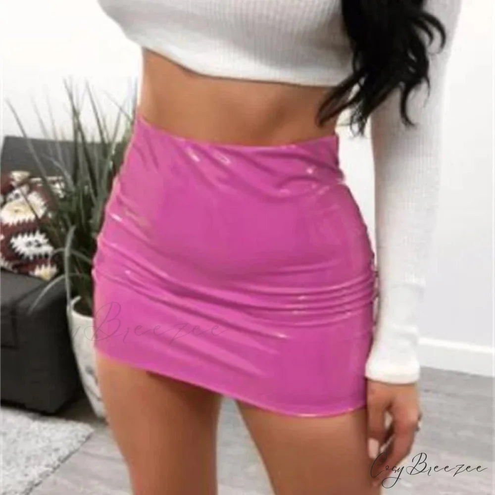 Autumn Winter Sweet Sexy Tight Reflective High Waist Warm Fashion Skirt Pink / S
