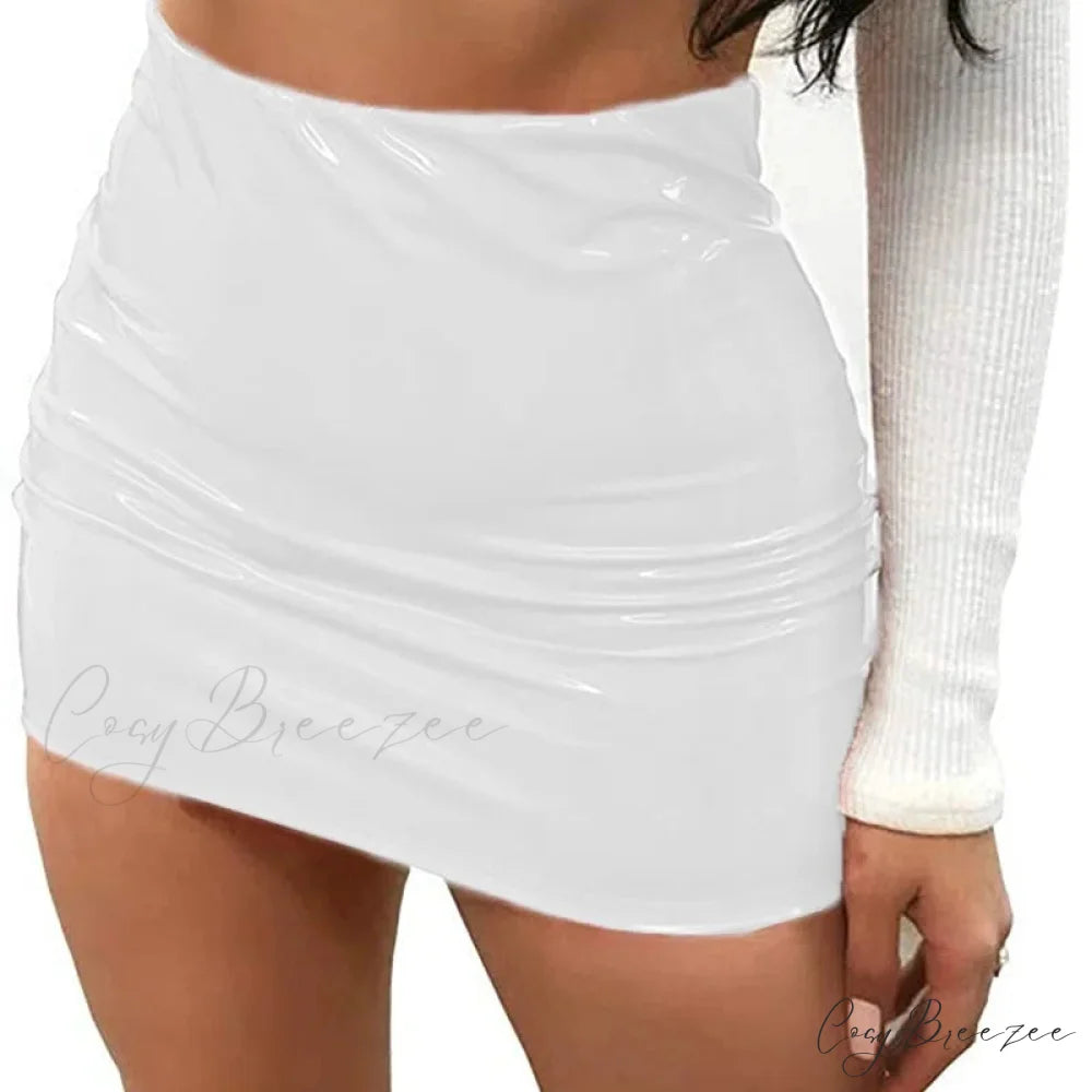 Autumn Winter Sweet Sexy Tight Reflective High Waist Warm Fashion Skirt White / S