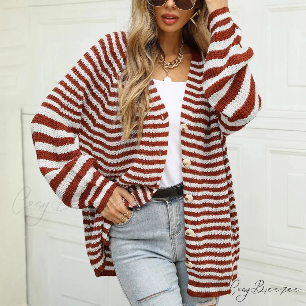 Autumn Winter Warm Casual Knitted Long Sleeve Cardigan Christmas Sweater Brown / S